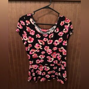 Elle Black and Pink Floral Blouse